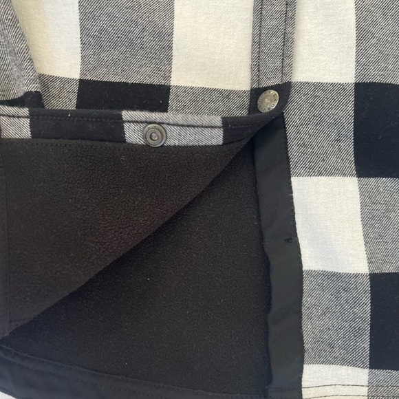 Orvis Plaid Fleece lined Shacket Button Down Top Flannel Black and White medium - Picture 5 of 16